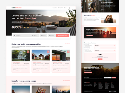 CabinParadise - Website Design for Summer Vacation app application booking website cabin cabin booking website clean graphic design hotel booking hotel booking website landing page landing page design minimal travel travel agency ui ui design vacation webdesign website website design