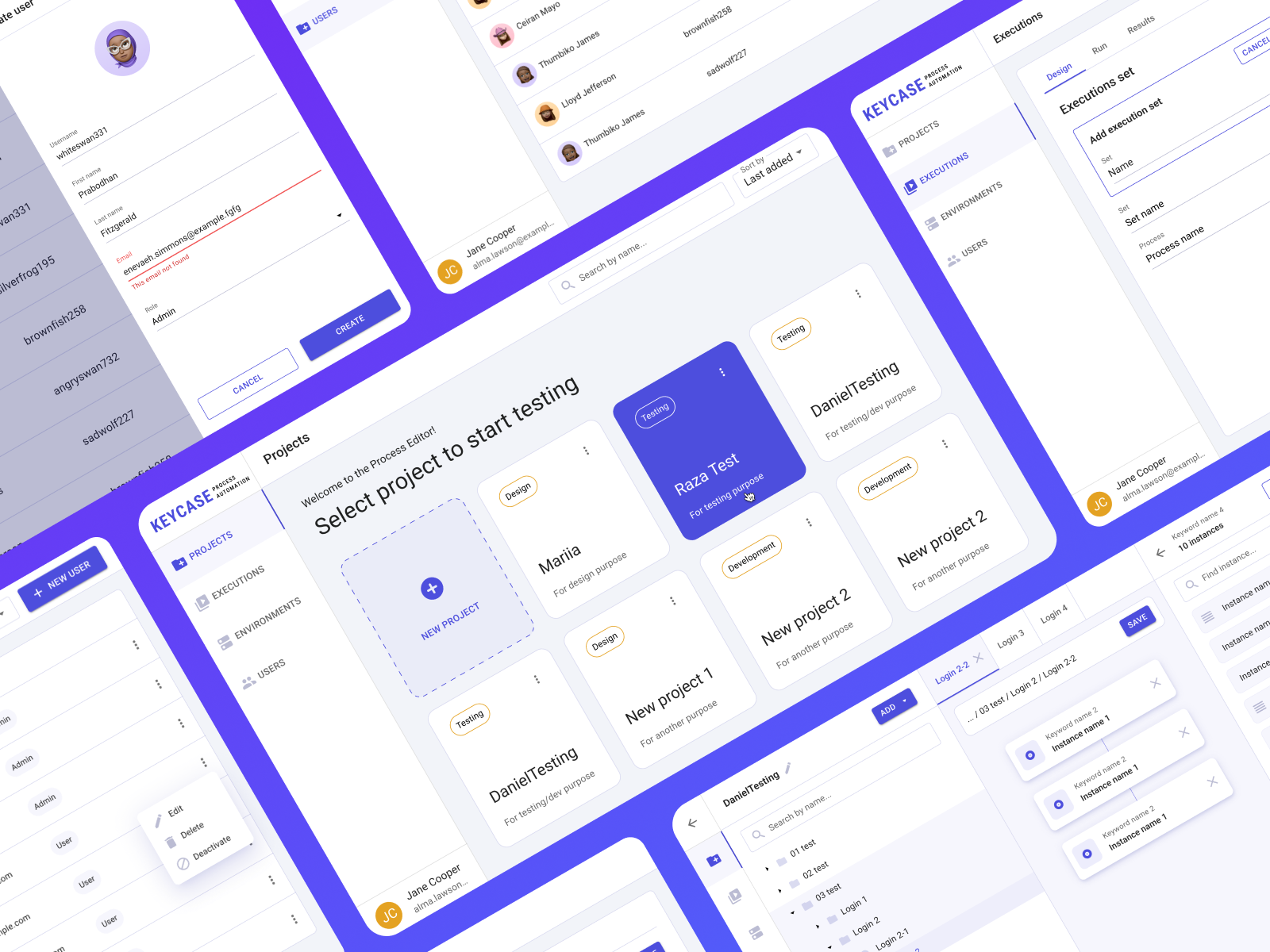 Web Dashboard for QA Specialists animation case dashboard editor environments executions flow keyworld management platform projects qa saas sapienix testing ui users ux variables web app