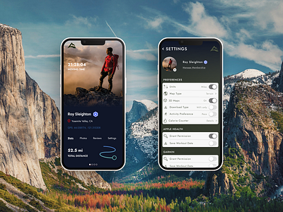 User Profile & Settings backpacking data visualization design figma hiking mobile design outdoors personalization product design profile profile picture settings statistics ui user profile ux visual design