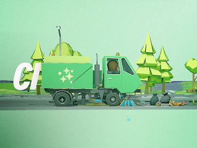 Urban cleaning cycle 3d animation car cel shading cinema 4d cleaning litter low poly nature road street sweeper trash waste