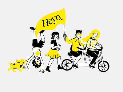 Heyo Banner bike brand branding character clean dog figma graphic design illustration minimal vector yellow