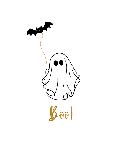 Boo! Ghost Walking His Bat adobe creative suite bat boo digital fall ghost halloween illustrator procreate