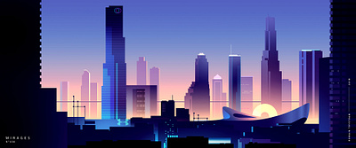 Skyline city design futur illustration light neon retro