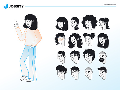 Jobsity Characters branding character characters design diversity figma gradient graphic design icons illustration people portrait vector