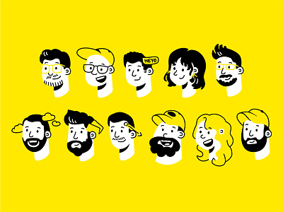 Heyo Avatars agency avatar brand branding character character design clean face figma graphic design illustration portrait simple team vector yellow