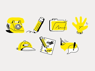 Heyo Icons brand branding clean design figma graphic design hand drawn icon icon pack illustration minimal rough spot illo spot illustration vector yellow