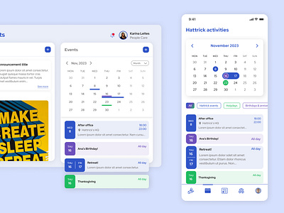 Hattrick activities calendar animation app branding design ui ux