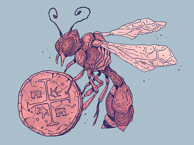 Inktober day 06: Golden art cartoon character character design coin drawing gold golden illustration inktober insect wasp