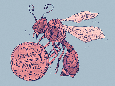 Inktober day 06: Golden art cartoon character character design coin drawing gold golden illustration inktober insect wasp