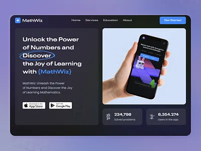 🧩 Landing for App Math Wiz admin panel app concept dashboard design education hero section landing main screen math shot ui ux