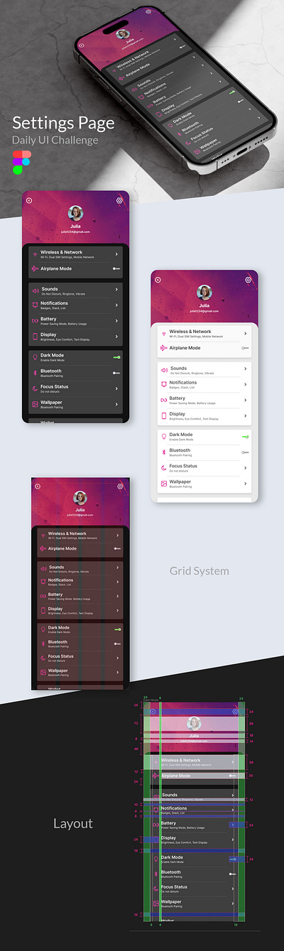 Daily UI Challenge_Settings Page color theory design graphic design mobile design typography ui ui design