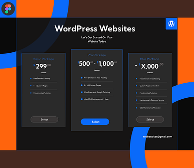 WordPress Websites Pricing Table - Figma Template 500 blue call to action figma figma template free figma template freebie pricing table select ui website website design website packages wordpress