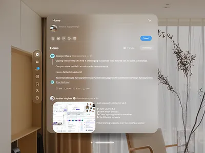 Twitter for Vision Pro app augumented reality extended reality ptoduct design spatial design twitter ui user interface ux virtual reality vision pro vr