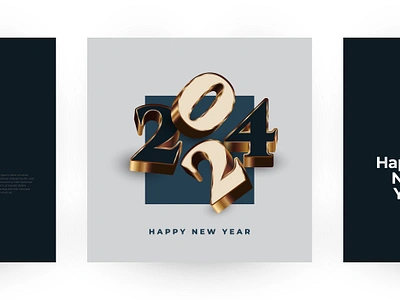 Creative Happy New Year 2024 Poster Set with 3D Number 2024 3d calendar carrd christmas elegant happy new year luxury new year poster