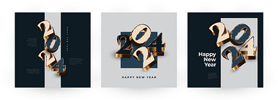 Creative Happy New Year 2024 Poster Set with 3D Number 2024 3d calendar carrd christmas elegant happy new year luxury new year poster