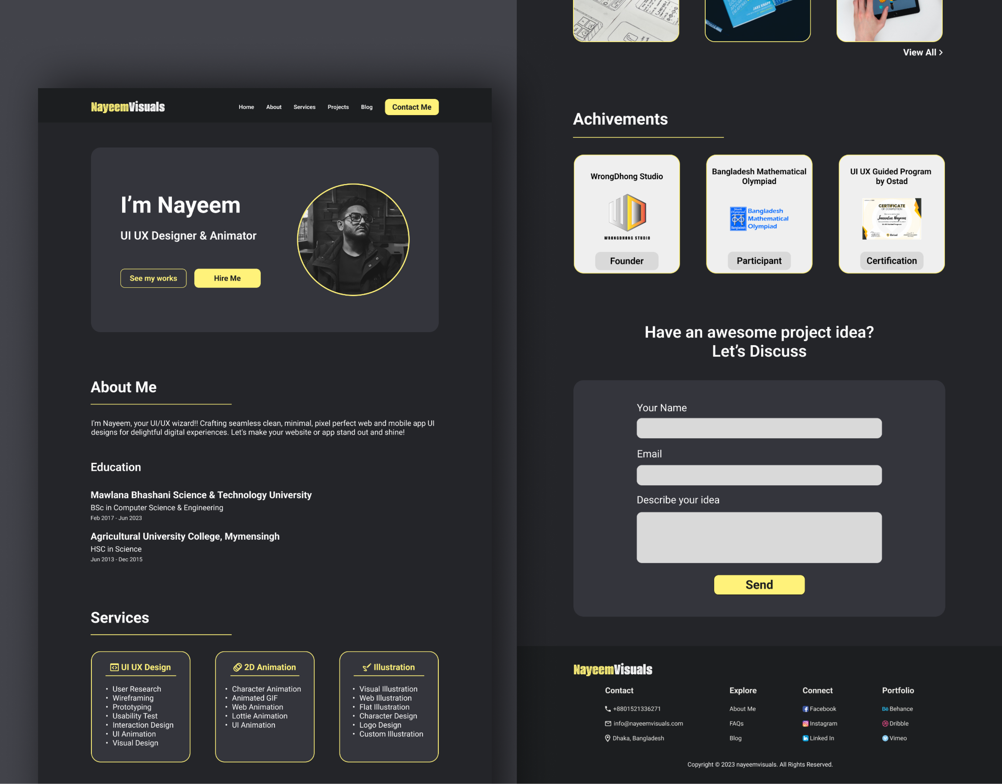 Portfolio Website Landing Page UI Design aesthetic ui design auto layout design best portfolio design best ui design 2023 dark theme ui design dark theme website design design system ui figma ui ux design landing page ui design personal website dark the portfolio website landing page portfolio website ui product design simple minimal ui design ui animation ui ux design user centered design user experience design wireframing prototyping