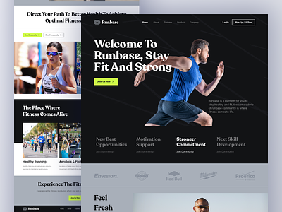 Landing Page - Runbase activity aerobics calorie cardio gym health health tracker healthy running homepage kick boxing landing page minimalist plates run running sport step tracker web design workout