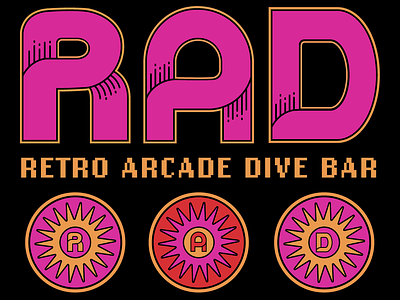 RAD - Retro Arcade Bar Dive Logo Concept animation brand identity branding design graphic design lettering logo logo design logos motion graphics typography
