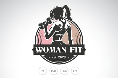 Vintage Woman Fitness Logo design fitness logo girl logo logo logo design pony tail template woman fitness woman fitness logo woman logo