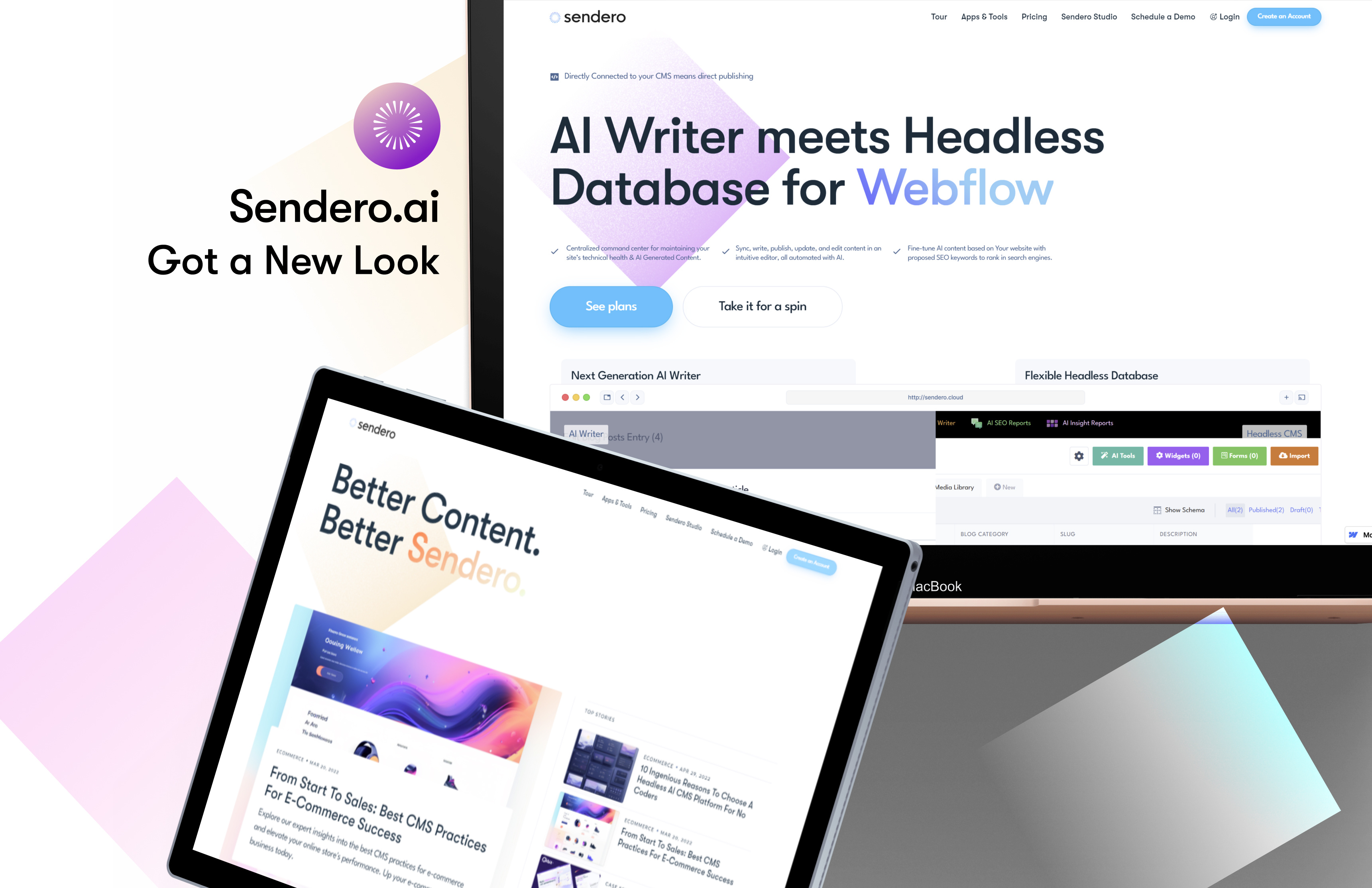 Sendero got a new look! AI writer & headless content for no code 3d animation branding graphic design logo motion graphics ui webflow
