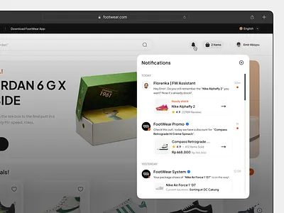 FootWear - Sneakers Ecommerce Website [Flyout Notification] alerts clean design emir flyout landing page menu modal notification notification modal notifications notify pop up push ui ui component uidesign ux web design website design