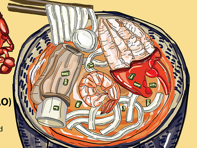 VIETNAMESE TAPIOCA NOODLES SOUP WITH CRAB & SHRIMP animation graphic design illustration vietnamfood