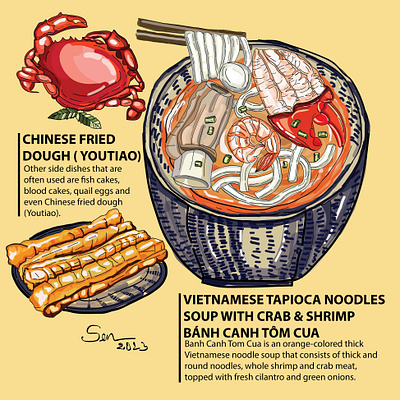 VIETNAMESE TAPIOCA NOODLES SOUP WITH CRAB & SHRIMP animation graphic design illustration vietnamfood