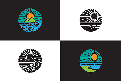 Ocean sun wave logo design branding circle design graphic design icon illustration line art logo monoline ocean outline round sea silhouette sticker sun surf tide water wave