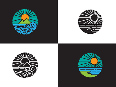 Ocean sun wave logo design branding circle design graphic design icon illustration line art logo monoline ocean outline round sea silhouette sticker sun surf tide water wave