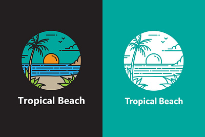Tropical beach circle logo design beach branding coastline design graphic design hawaii icon illustration island line line art logo monoline outline palm tree sea sun surf t shirt tropical