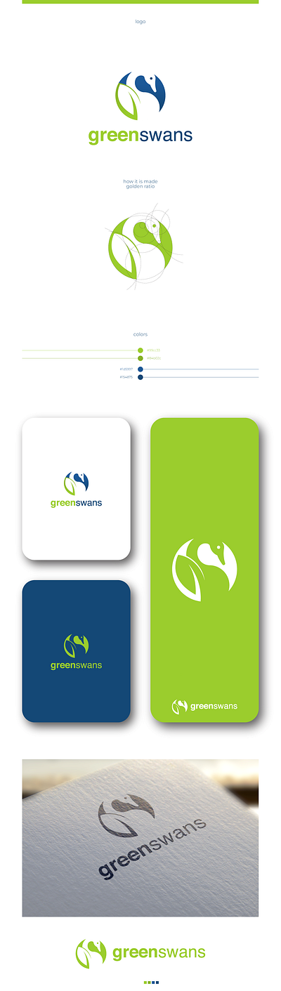 Green Swans - logo design abstract clean earth goldenratio graphic design green logo modern simple swan vector