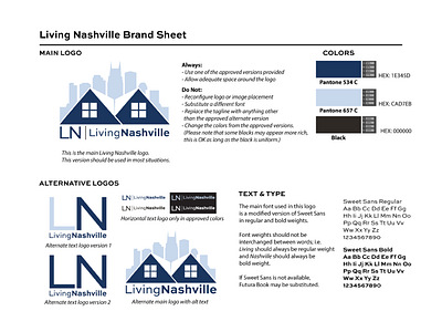 Living Nashville Brand Sheet art branding design graphic design logo one sheet typography vector