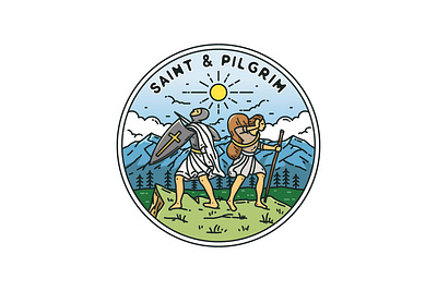 Saint & Pilgrim adventure apparel badge brand branding design emblem graphic design illustration label landscape line line art logo monoline patch pin shirt sticker tshirt