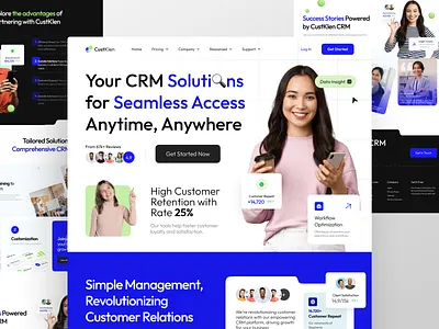 Custklen - CRM Services Landing Page blue landing page clean landing page crm implementation crm landing page customer relation design figma home page landing page saas saas landing page ui ui design uiux web saas web ui website design