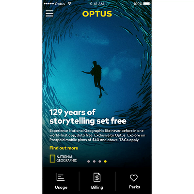 Optus - Mobile App Home Screens design