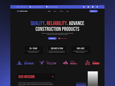 Modern construction company website design concept branding dark mode design illustration logo ui ui design uiux design ux design web design web inspiration