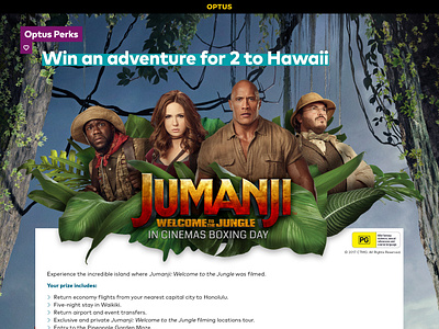 Optus - Jumanji Comp Landing Page graphic design