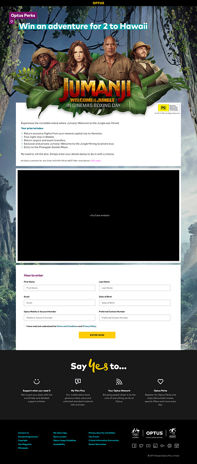 Optus - Jumanji Comp Landing Page graphic design