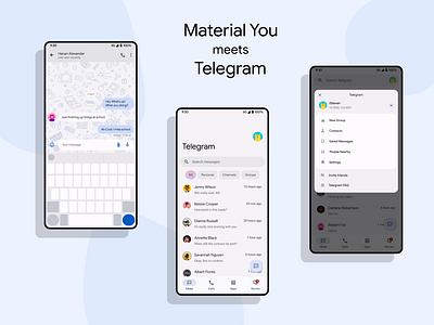 Telegram Redesign android app design material you messaging mobile redesign telegram ui uiux