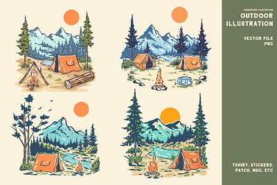 Outdoor illustration adventure campfire camping explore illustration mountain nature outdoorapparel