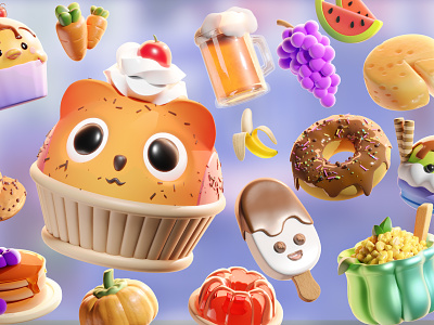 GlobeBite - 3D 3d food icon 3d illustration beer cake cat cupcake cute doughnut food foods icecream illustration
