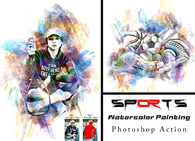 Sports Watercolor Painting Photoshop Action sports art