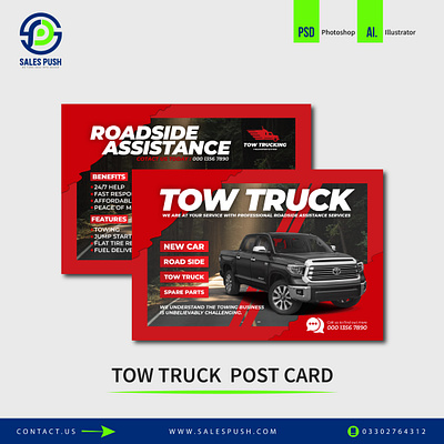 TOW TRUCK POSTCARD branding businees postcard graphic design postcard postcard design postcard illustration postcards wedding postcard