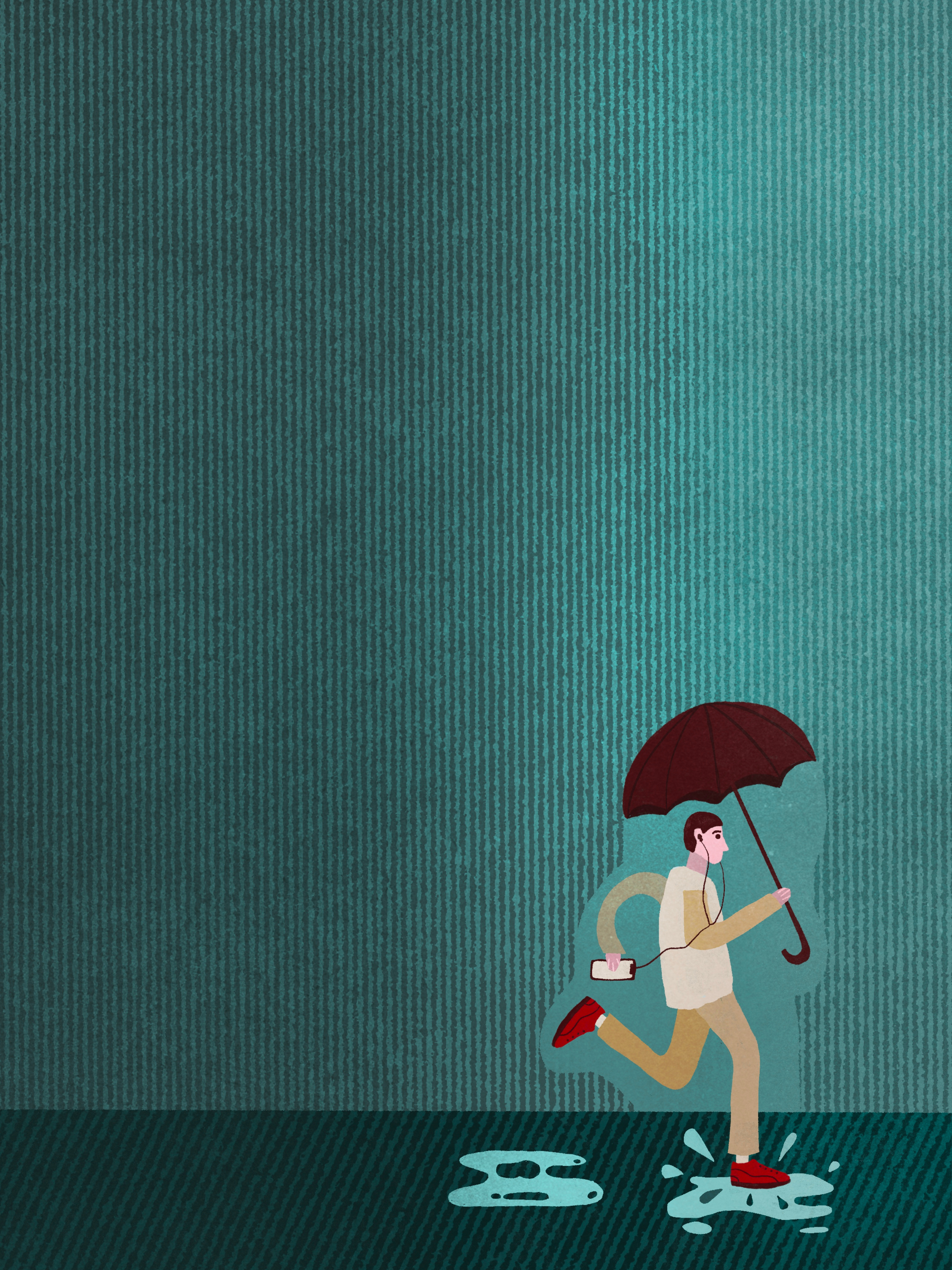 Man under rain art direction article bookillustration character character design childrensbook cold colorful design illo illustration neutralcolors procreate rain running simple umbrella