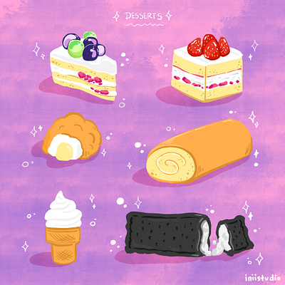 Desserts art cake color design desserts digital art fruits girlsart grape illustration procreate strawberry