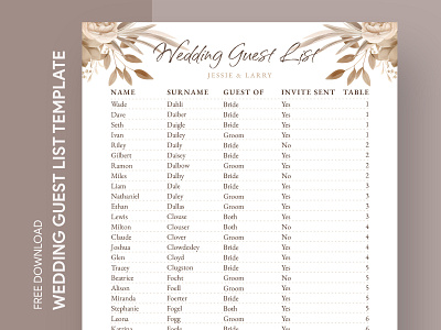 Rustic Wedding Guest List Free Google Docs Template attendance design docs document free google docs templates free template free template google docs google google docs guest list print printing rustic template templates wedding