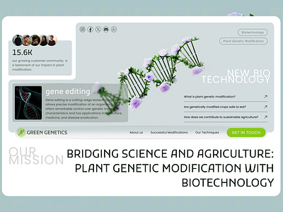 Green Genetics - Bio Technology Landing Page Website 3d animation bio technology card company concept genetics glassmorphism medical modern web design motion graphics navigation bar new idea plant modification plants sciences technology ui ui ux website