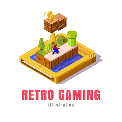 Retro games cartoon concept design games gaming illustration isometric retro vector