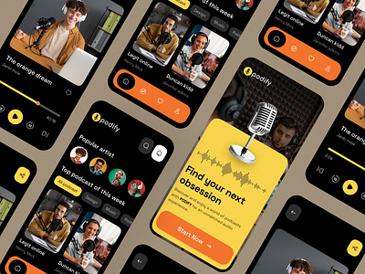 Podify - Podcast App ui ux app design discussion listen mobile application music podcast podcast mobile app talk ui ux