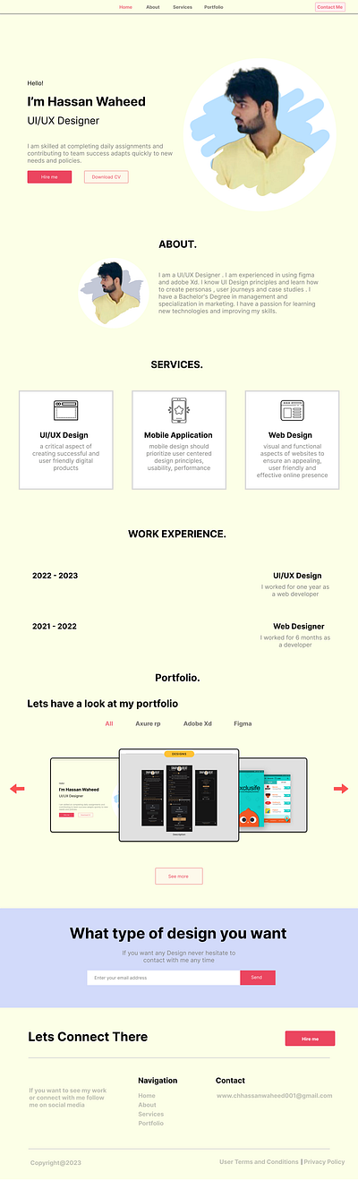 Front end of the portfolio website app design fig graphic design ui ux